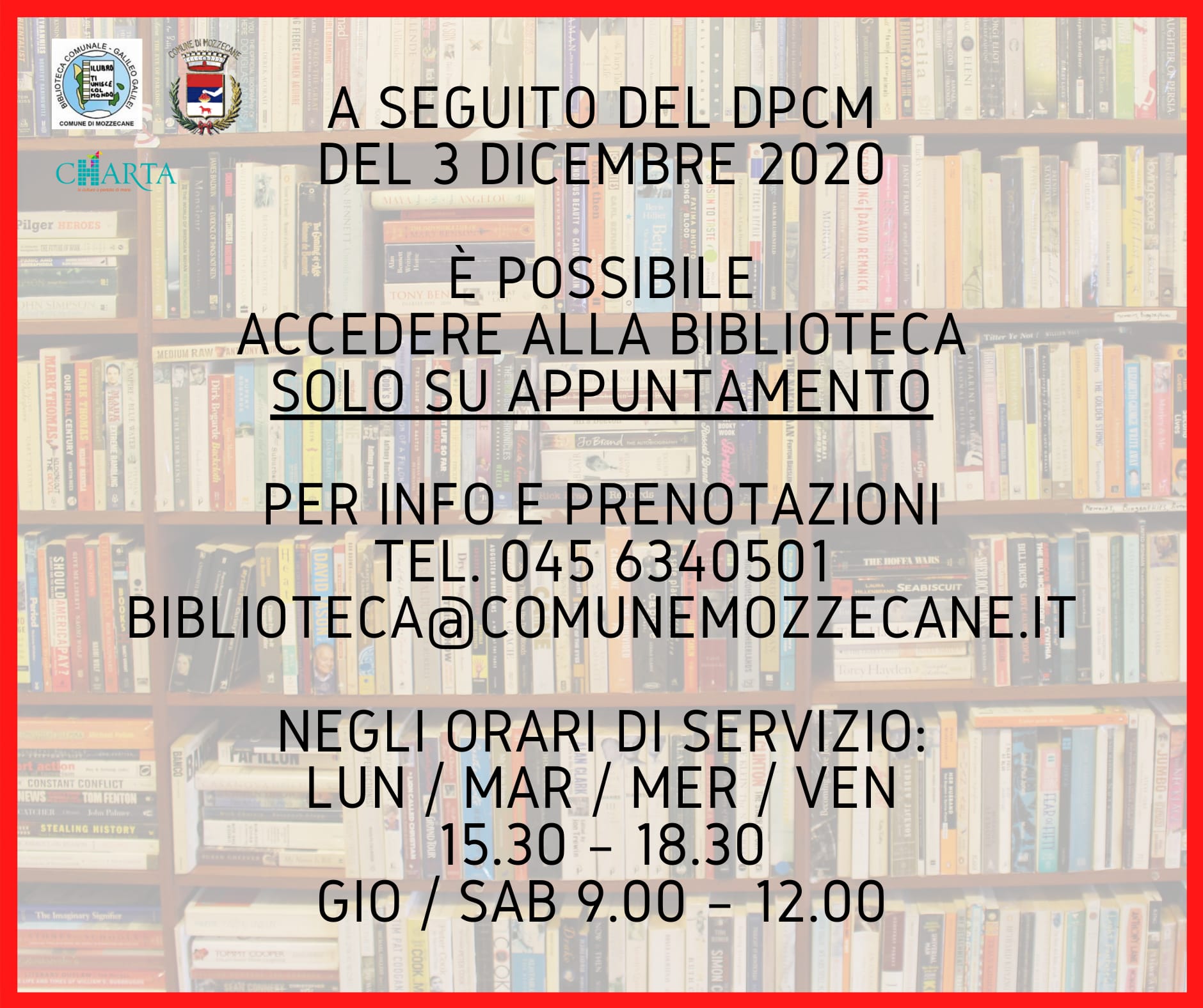 Nuove modalità di accesso alla biblioteca